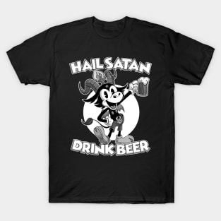 Hail Satan Drink Beer Blackcraft Lucifer Baphomet Cartoon T-Shirt